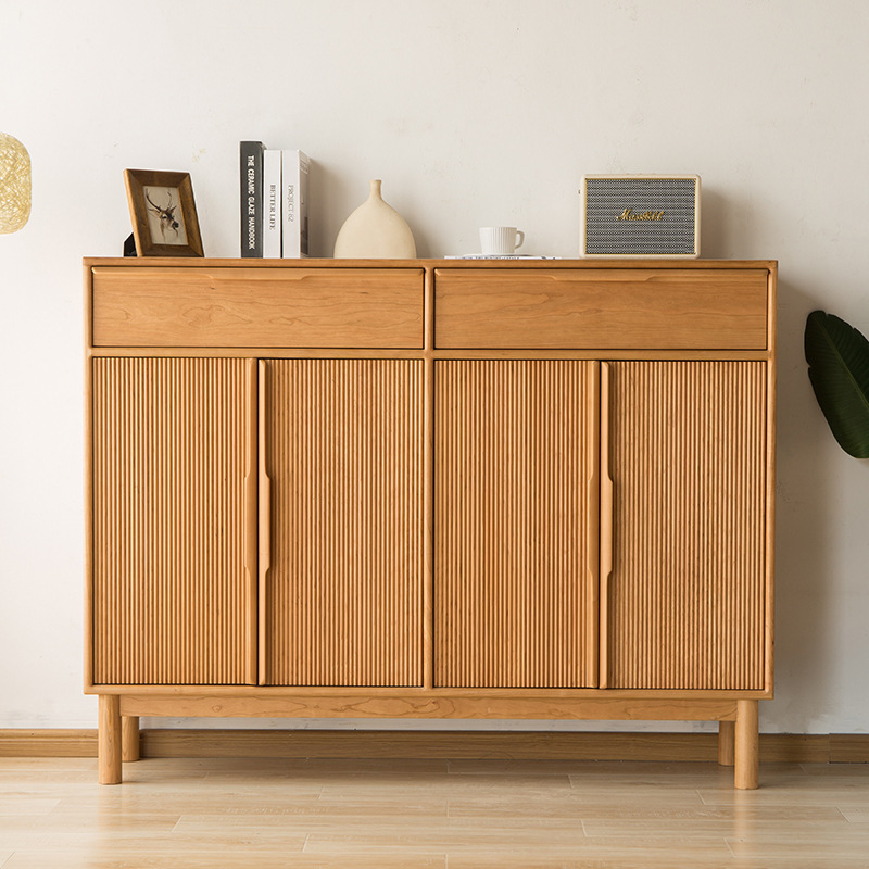 源头厂家直销北美樱桃木原木鞋柜现代简约黑胡桃木实木入门玄关柜