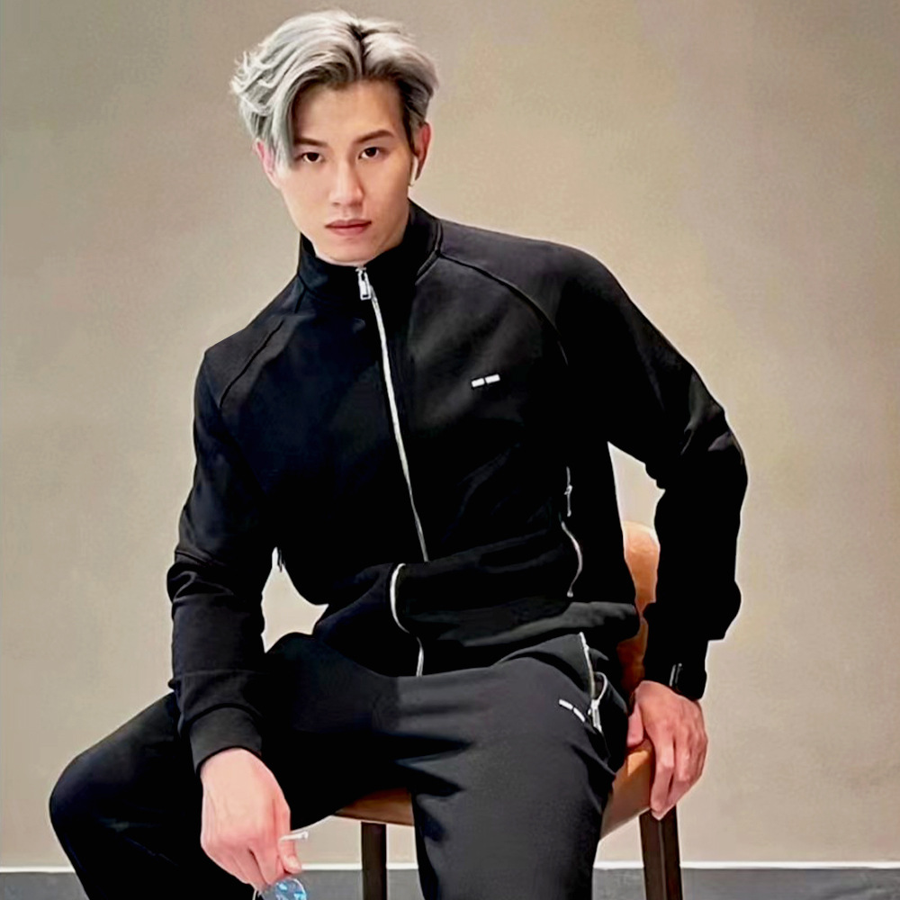 team wang王嘉尔同款美式重磅时尚立领男拉链开衫夹克卫衣外套