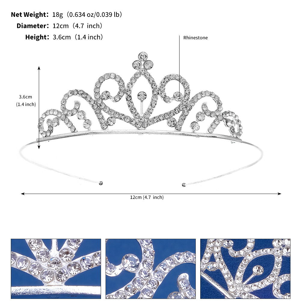 European and American Fashion Princess Crown Hair Ornament Simplicity Birthday Crown Hairband Decoration Alloy Rhinestone Children Small Crown