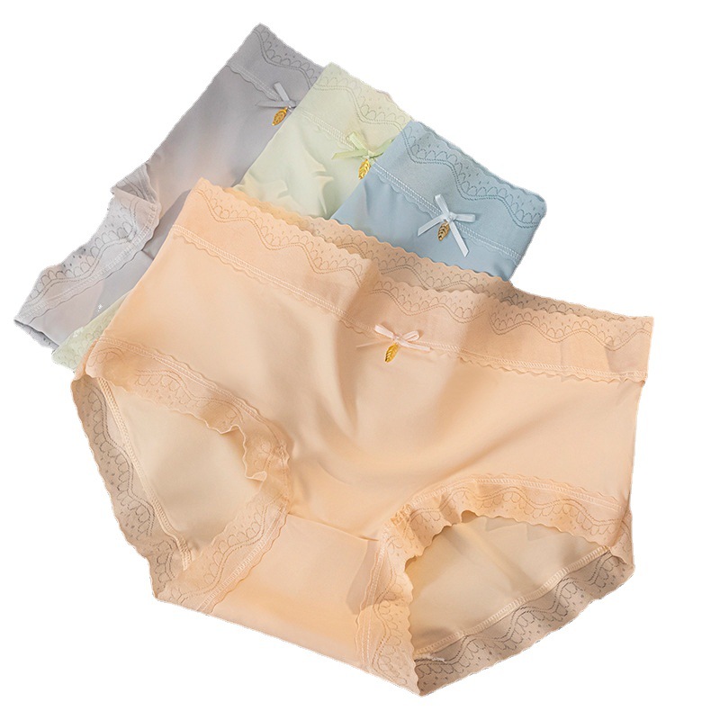 New Ice Silk Ladies Underwear Traceless Mid Waist Cotton Breathable Briefs Ultra-Thin Silky Breathable Girl Underwear