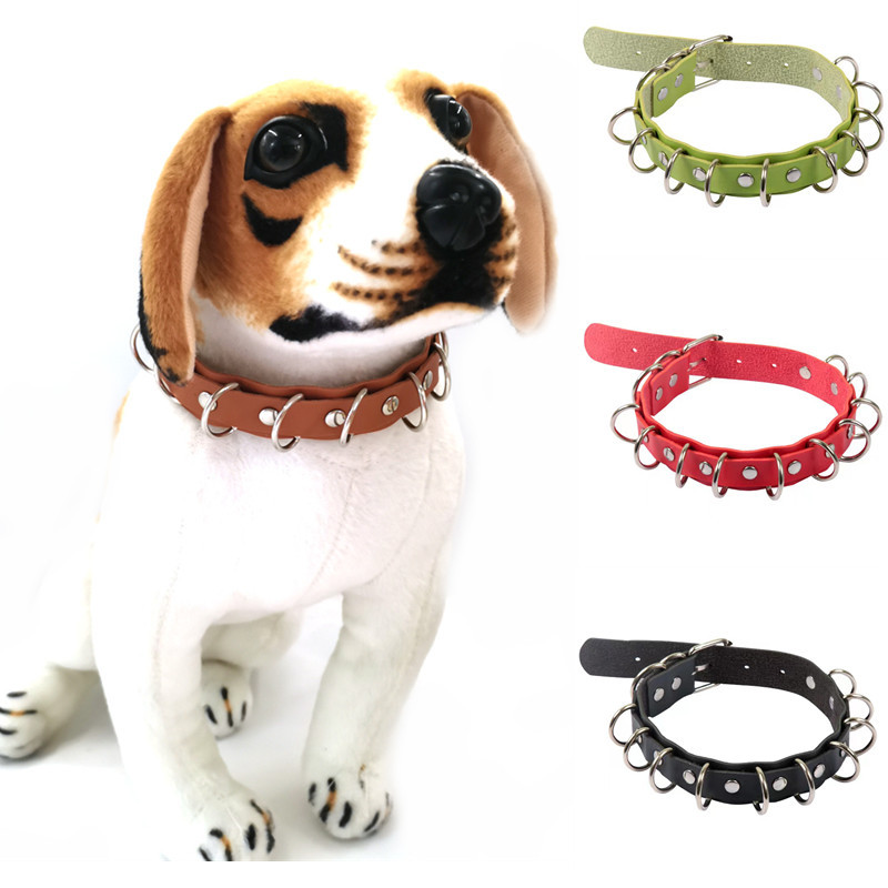宠物个性朋克风pu双层项圈宠物饰品颈圈时尚金属多圆环狗脖圈项链