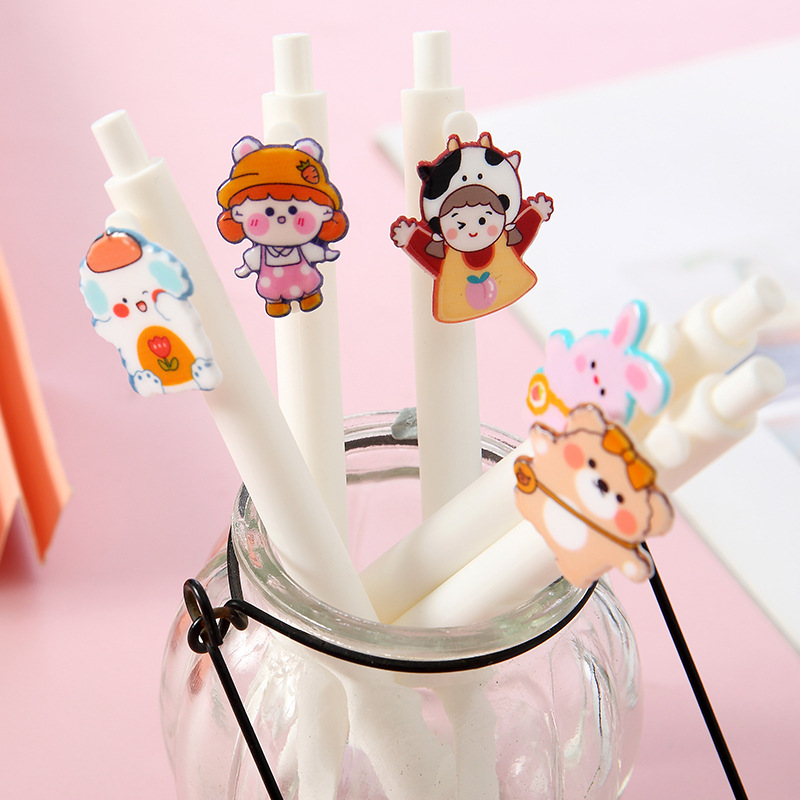 Cartoon Non-Printed Style Gel Pen Girl Press Signature Pen Cute Sticker Pen Large Capacity Solid Color Quick-Drying Pen