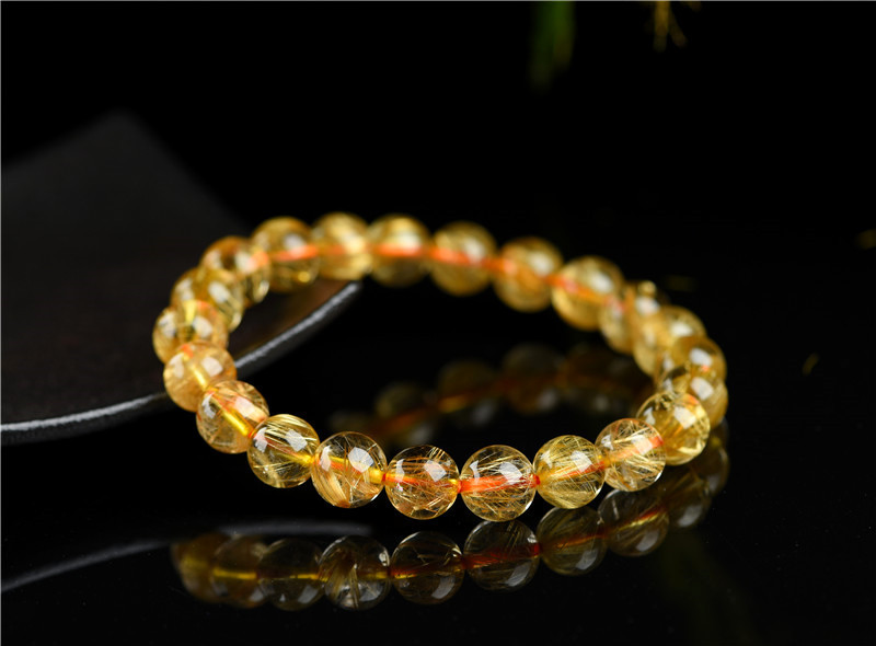 久雅水晶 天然满发钛金钛晶手链 钛发金发晶圆珠手串 厂家直销