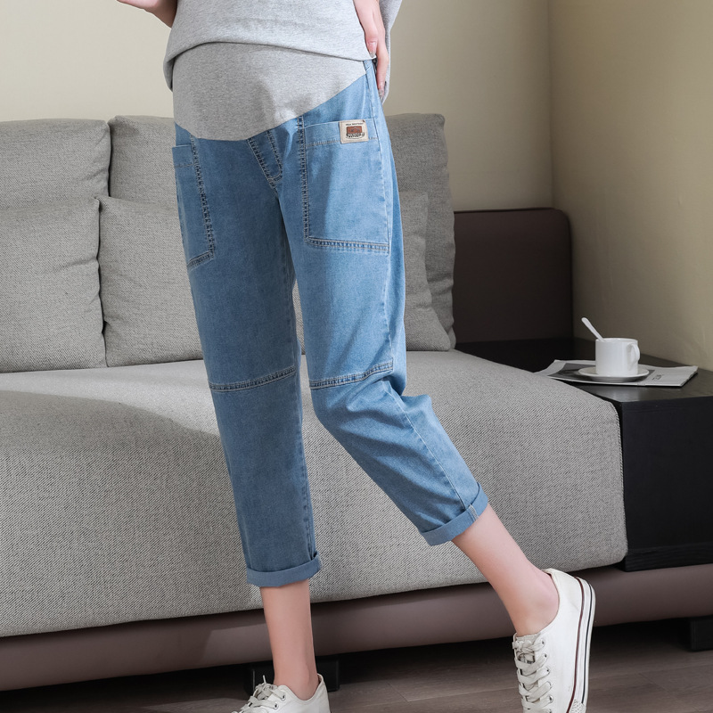 Maternity Jeans Summer Thin plus-Sized plus Size Harem Drop Crotch Pants Cropped Pants Mummy Qu Maternity Dress