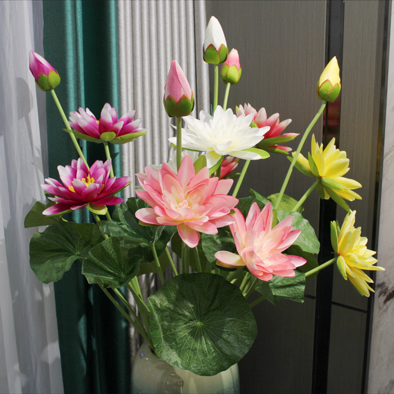 水池花仿真花睡莲花束盆栽家居用品道具假花单支荷花荷叶寺庙莲花