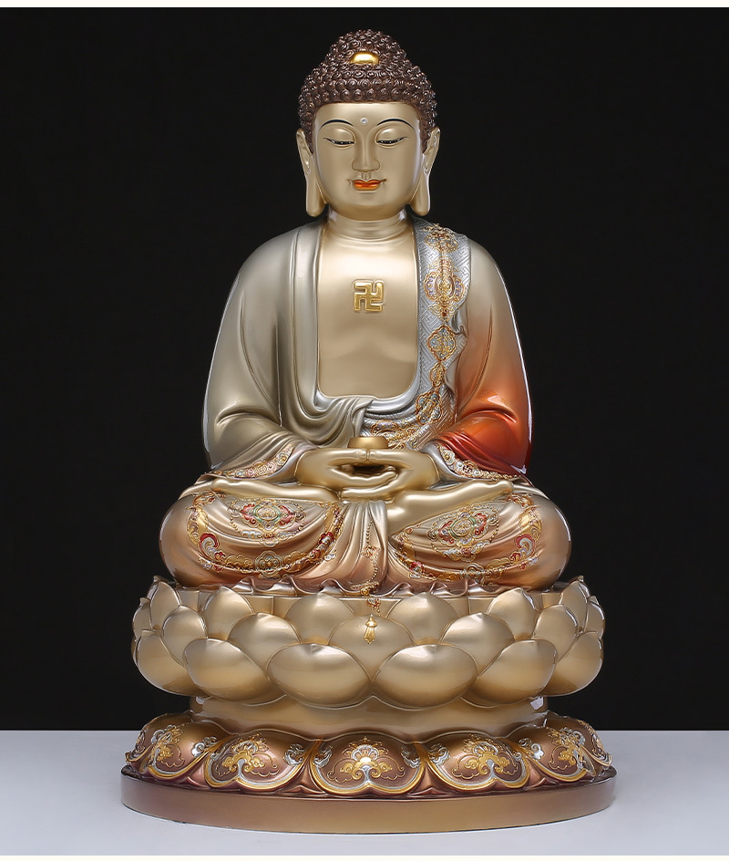 台湾佛像工艺品珐琅彩掐丝镶宝娑婆三圣观音地藏王释迦佛铜摆件