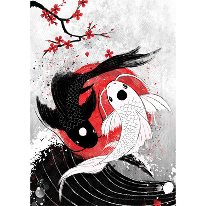 厂家直销跨境 手工点钻贴画5d钻石画黑白阴阳鱼圆钻满钻diy钻石绣