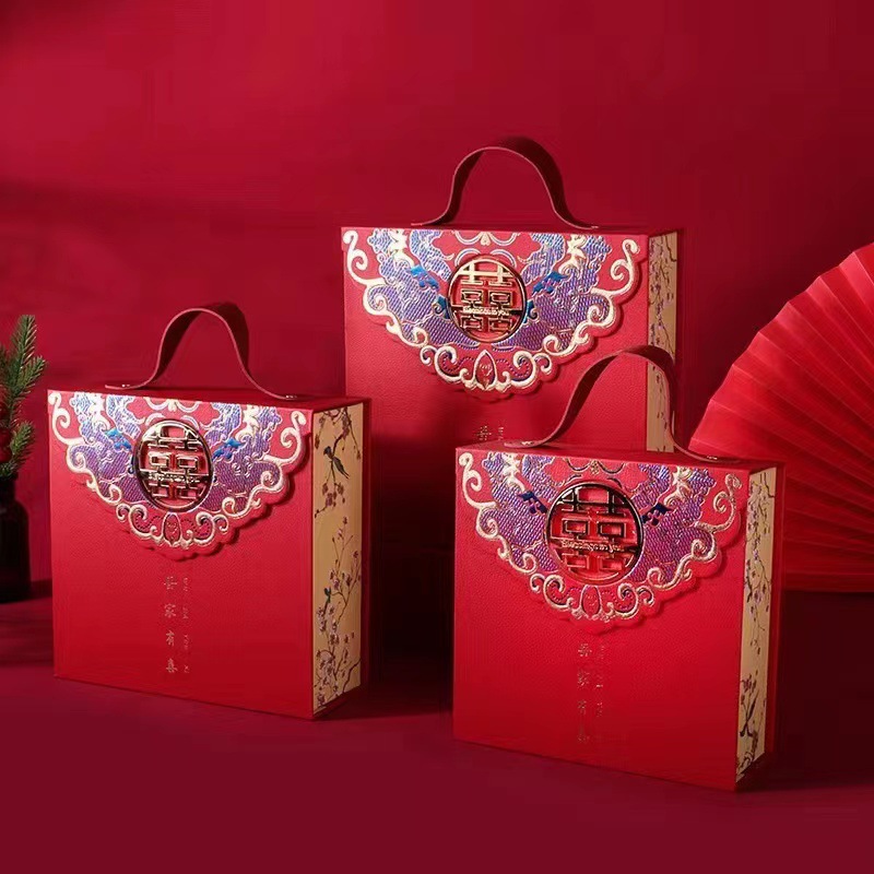 中式喜糖盒ins风结婚伴手礼盒婚宴手提礼盒婚礼红色个性礼品包装