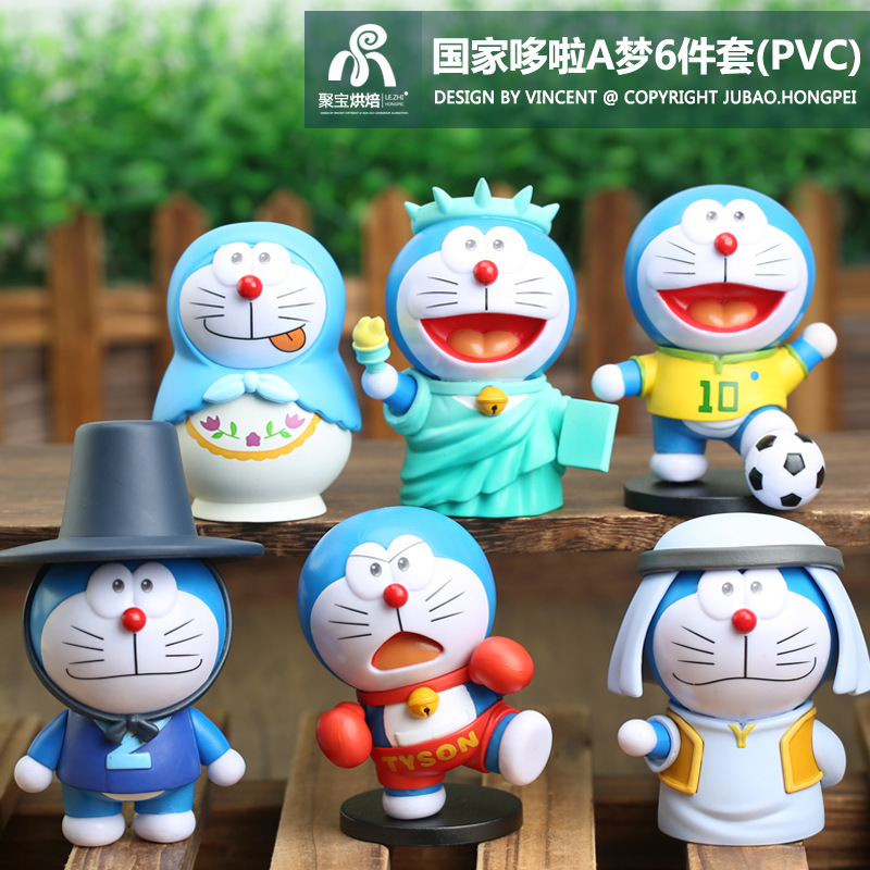 手办现货6款国家哆啦a梦环游世界玩偶卡通潮玩手办玩具公仔车载摆