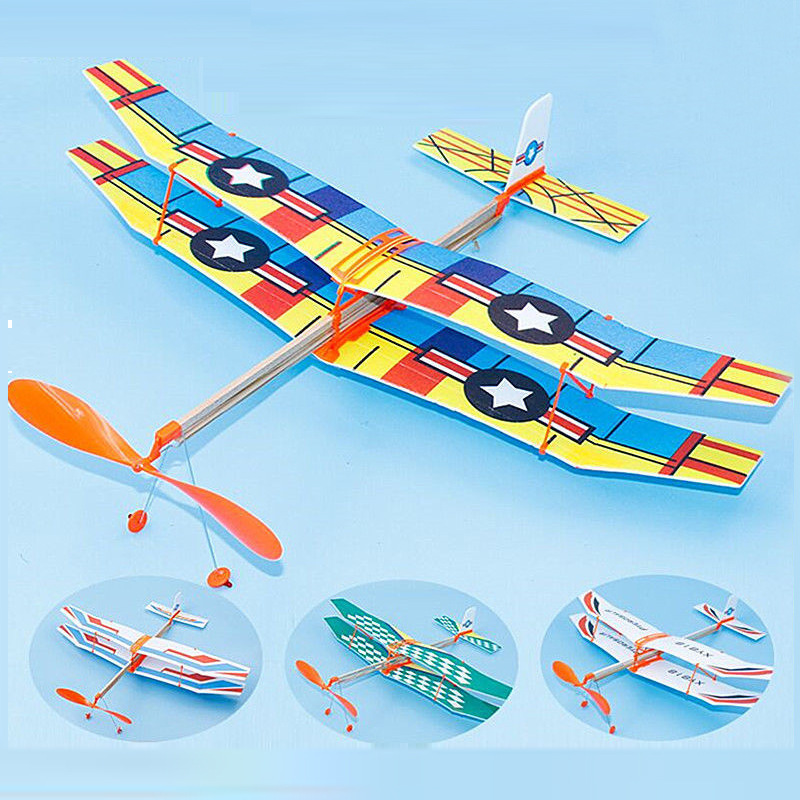 泡沫冲浪橡筋动力纸飞机模型航模拼装皮筋滑翔机中小学生比赛玩具