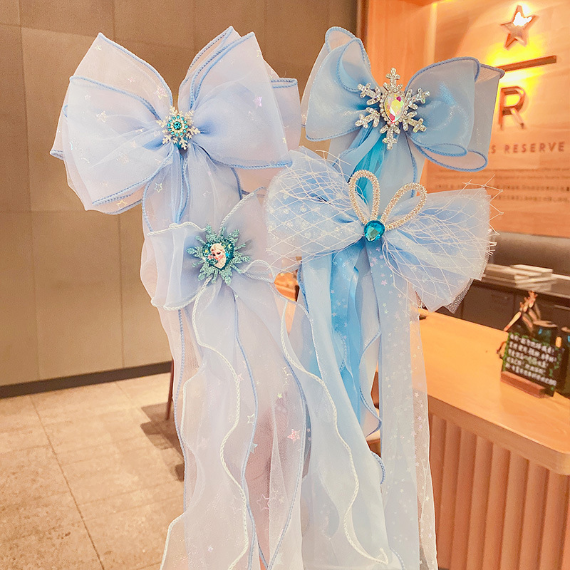 2022 Children's Frozen Hairpins/Hairbands Princess Elsa Super Fairy Streamer Hair Accessory Girl's Mesh Crown Hairpin