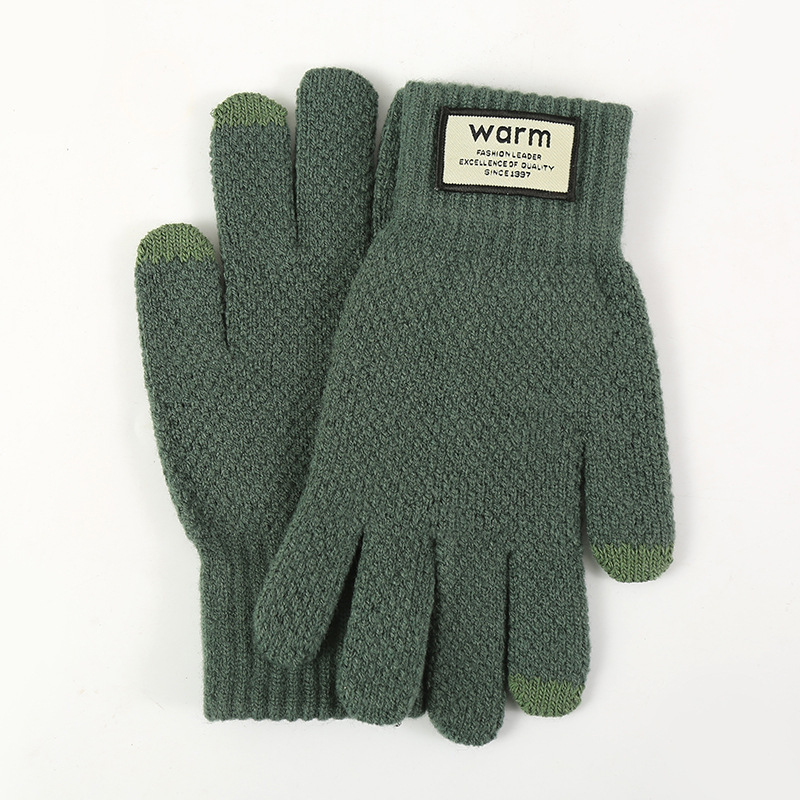 Knitting Wool Gloves Cycling Men's Fleece Lined Padded Warm Keeping Cold Winter Windproof Touch Screen Knitted Gloves Wholesale