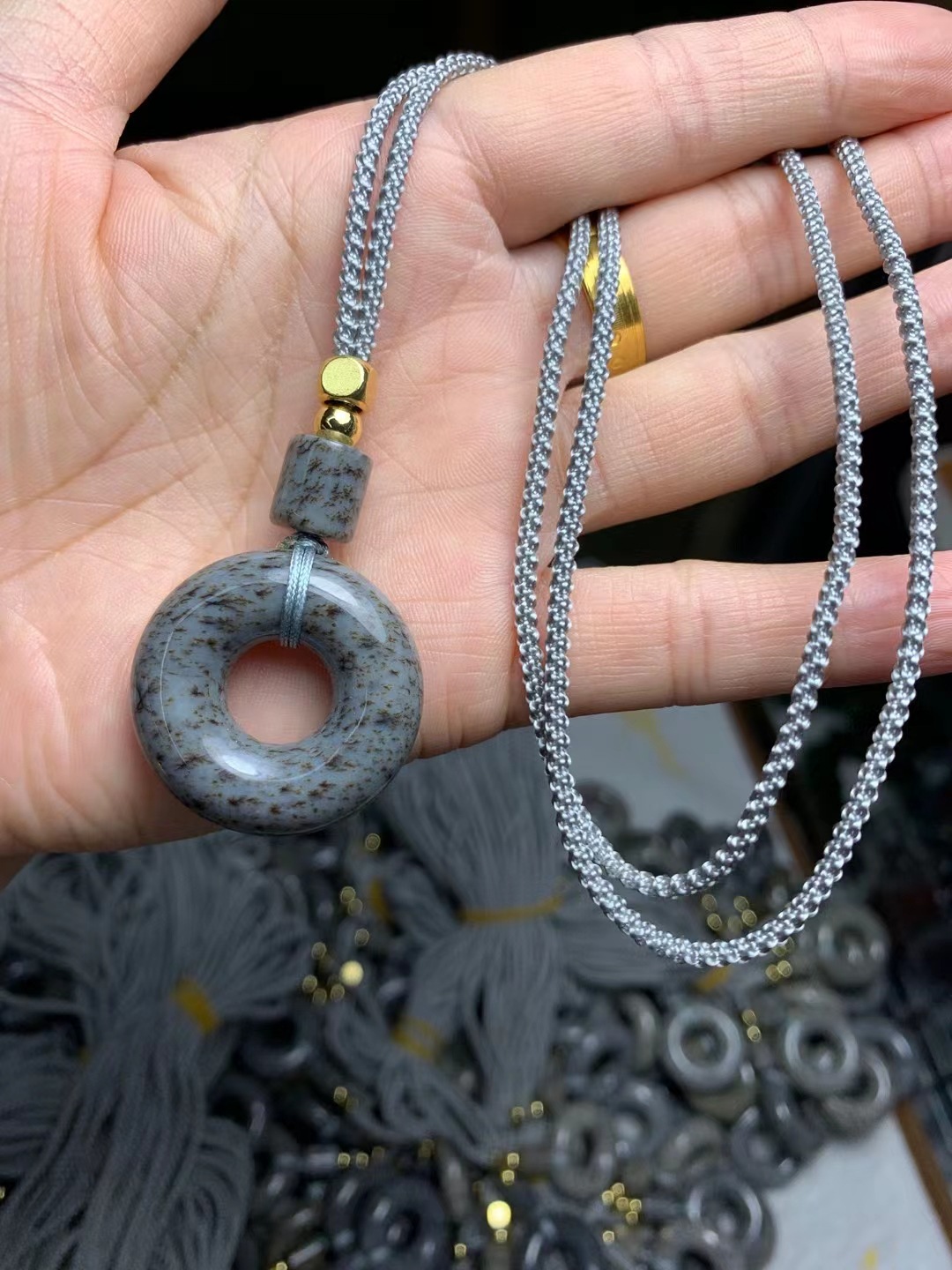 草花【平安扣】吊坠 和田玉桂花糕草花吊坠挂件配饰配件28*9mm