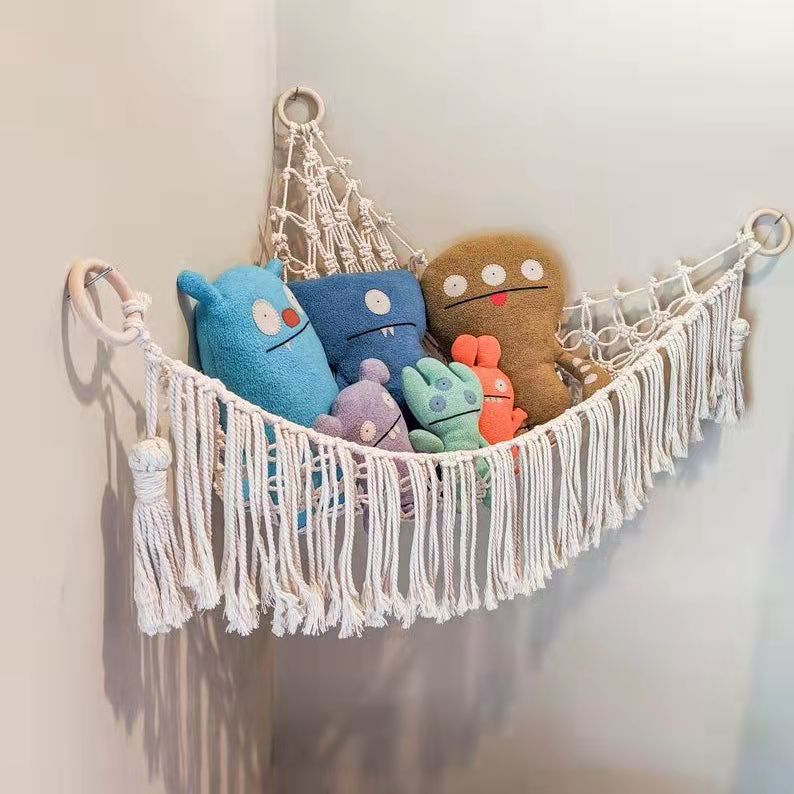 Children's Triangle Wall Toy Net Pocket Plush Toy Woven Cotton String Handmade Lace Hammock Hanging Storage Hammock