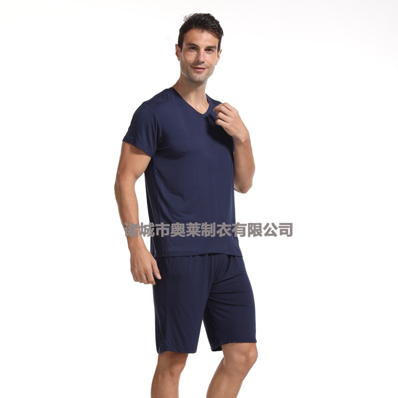 Modal Men's Summer Loungewear Suit Cold Fast V-neck Thin plus-Sized Oversized Short Sleeve Shorts Pajamas