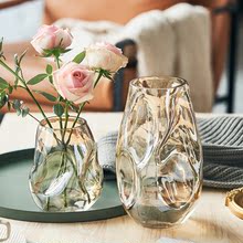 高级感不规则花瓶玻璃透明水培插花玫瑰百合客厅餐桌艺术摆件咖佑