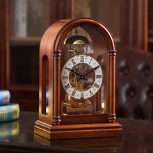 复古实木机械座钟中式客厅家用桌面时钟钟表摆件老式摆钟坐钟