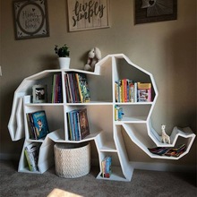创意壁挂书架墙上置物架儿童书房书架铁艺动物造型书柜客厅展示架