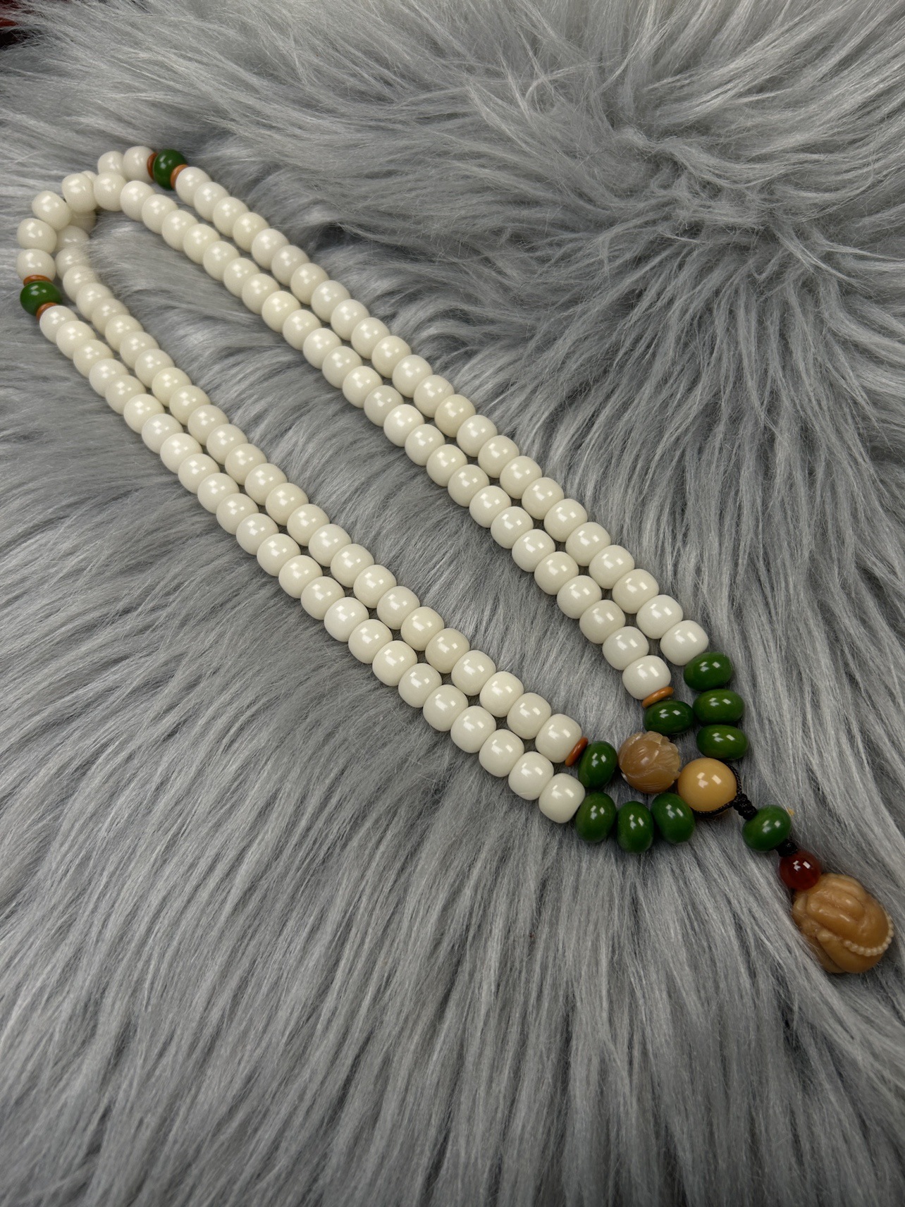 白玉菩提根手串盘玩108佛珠念珠羊脂色多圈手串菩提子车挂男文玩