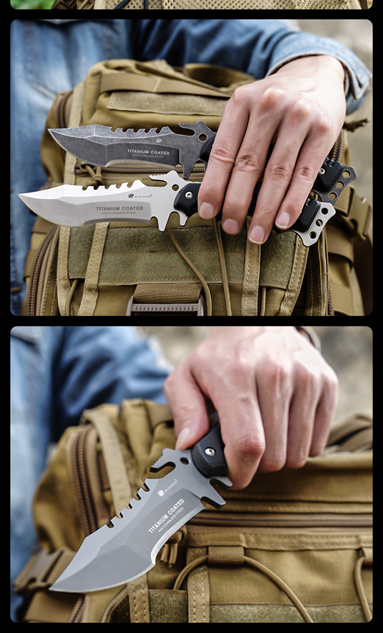 汉道三叉戟户外刀具户外刀军刀战术高硬度小直刀野外求生防身刀具