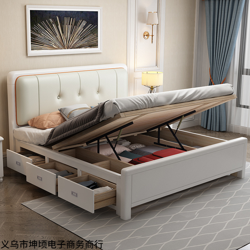 白色实木床1.8米气压高箱储物床1.5现代简约双人床箱体收纳床轻奢