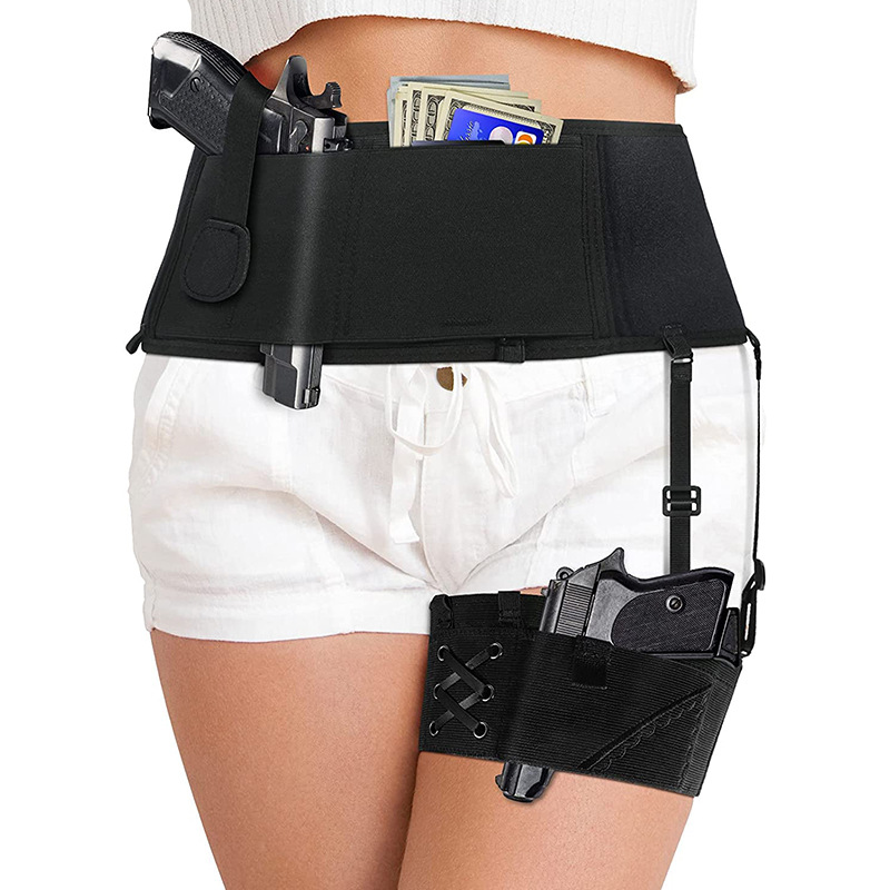 亚马逊厂家定制户外战术潜水料枪套隐藏式女士腿部枪套腰套套装