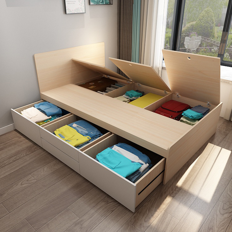 简约现代直床头榻榻米床高箱储物收纳床小户型成人儿童双人抽屉床