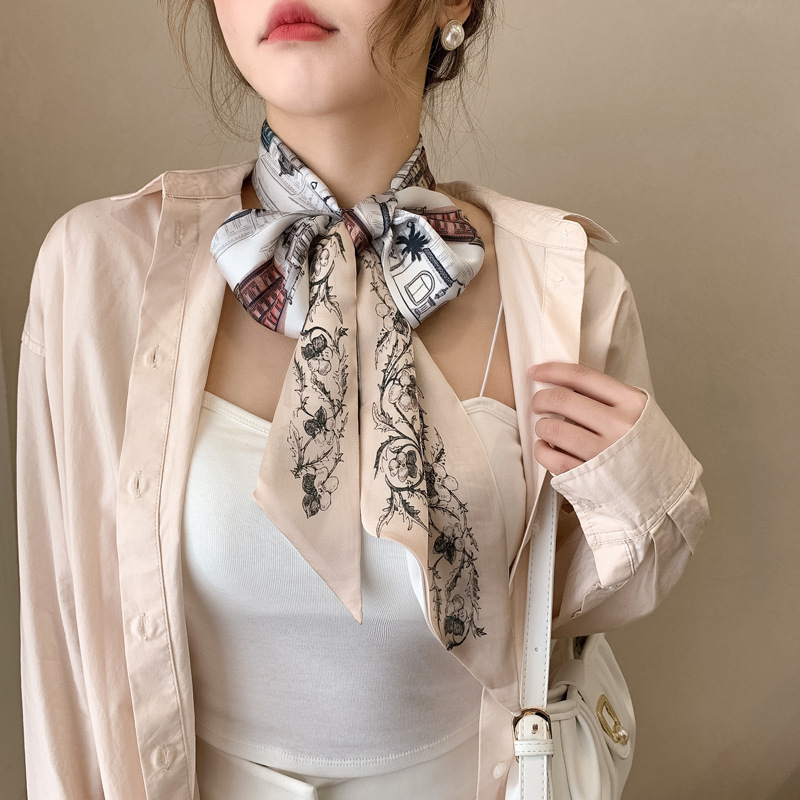 Small Long Narrow Scarf Women's All-Match Spring and Autumn Turtleneck Decorative Suit Thin Scarf Square Scarf Korean Small Scarf