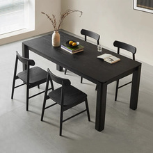 北欧风意式黑色实木餐桌侘寂风白蜡木大板桌大户型家用餐桌椅组合