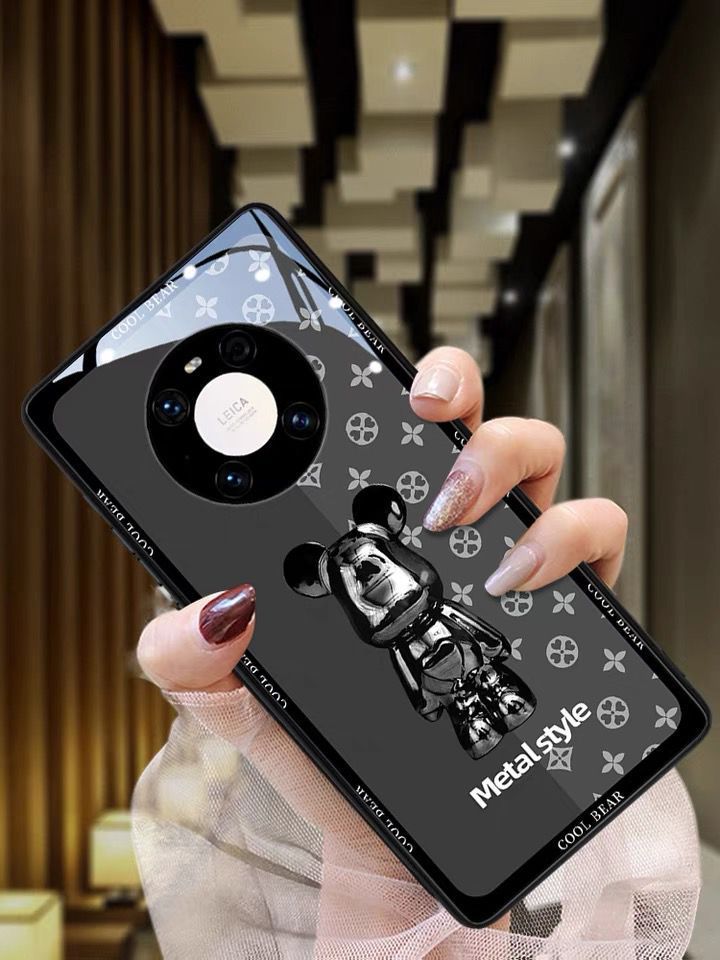 适用华为mate30/50pro玻璃壳p20/60pro手机壳nova10pro站立熊8se