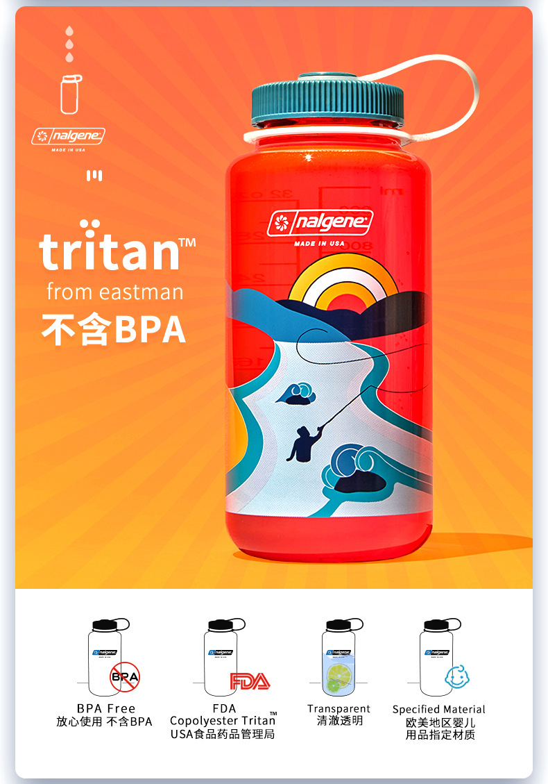 nalgene美国运动水杯个性大容量防漏耐摔塑料杯安全泡茶随手杯