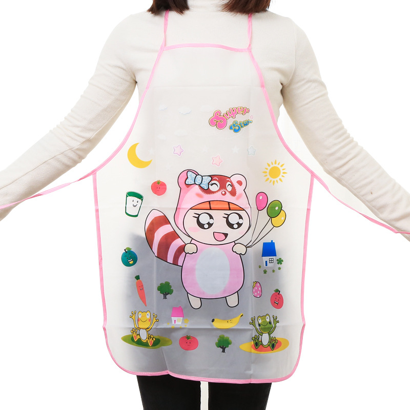 Korean Style Cute Cartoon Print Waist Adult Neck-Hanging Apron Kitchen Oil-Proof Clean Sleeveless Half-Length Apron