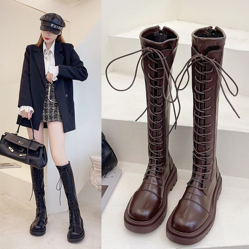 长筒靴女2023年新款不过膝马丁靴显瘦高筒靴英伦风骑士靴-阿里巴巴