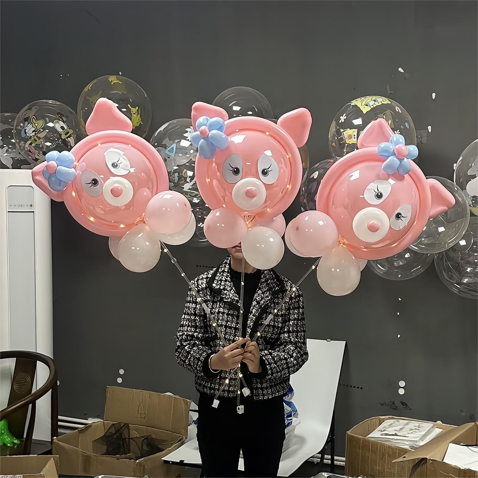 Balloon with Light Wholesale Internet Celebrity Bounce Ball New Cartoon Style Stall Push Night Market Children Balloon Material Package