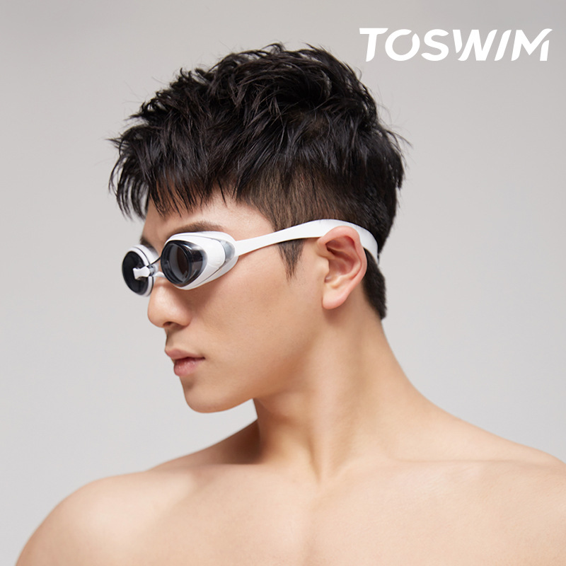 toswim拓胜泳镜 大框防雾高清游泳眼镜 新款镀膜鱼肚白近视泳镜