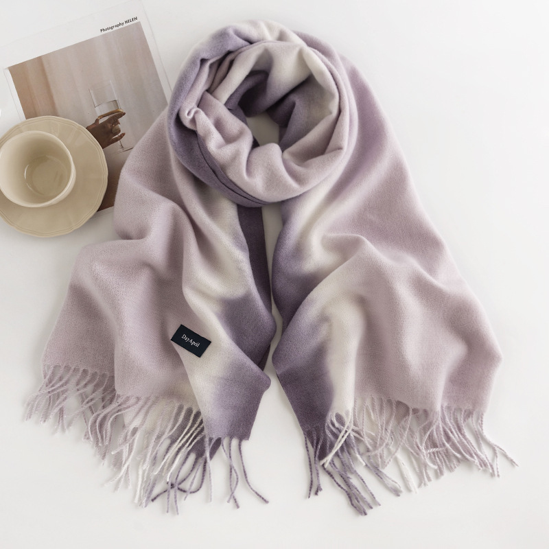 Elegant Socialite Style Gradient Scarf 2023 New Arrival Autumn and Winter Shawl Artificial Cashmere Scarf Women's Warm Scarf