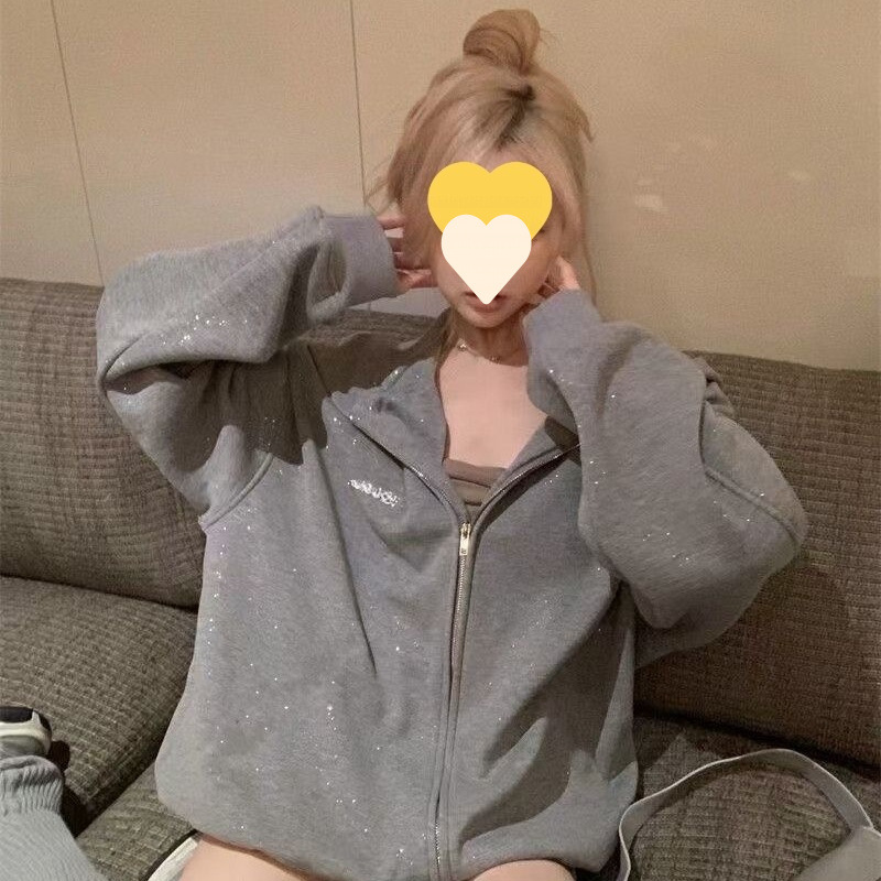 2025秋冬新款韩系慵懒风连帽卫衣女韩版外套潮