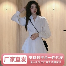 Wz超仙2024春新款女装收腰泡泡袖白衬衫裙设计感高端显瘦休闲连