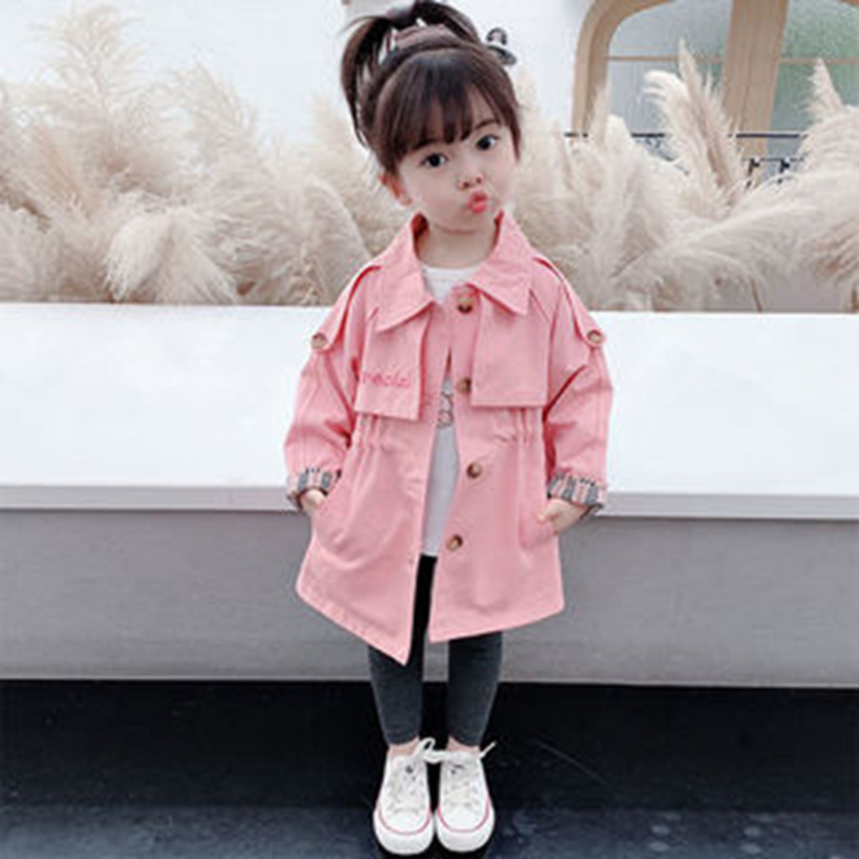 女宝宝风衣外套2021新款春秋儿童洋气上衣小童中长款衣服女童秋装