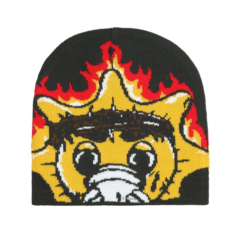 欧美时尚百搭毛线帽秋冬防寒保暖针织帽潮流卡通图案提花帽子跨境