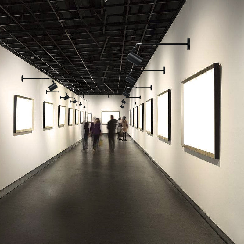 墙壁侧装射灯伸缩吊杆壁式明装长杆展会展览照画长臂led导轨灯