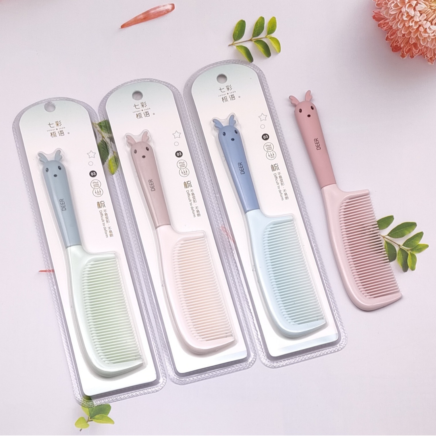 New Trendy Home Daily Plastic Comb Large Dense Gear Hairdressing Style Cartoon Comb Blister Packaging for Supermarket