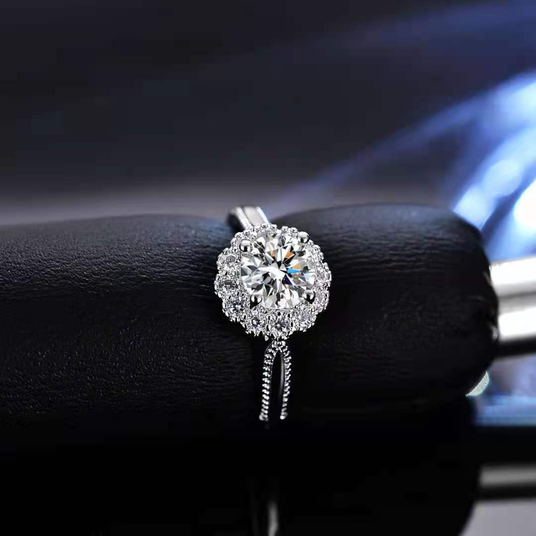 韩版气质周家丝带 圆包花朵莫桑钻戒女情侣闺蜜网红饰品指环批发