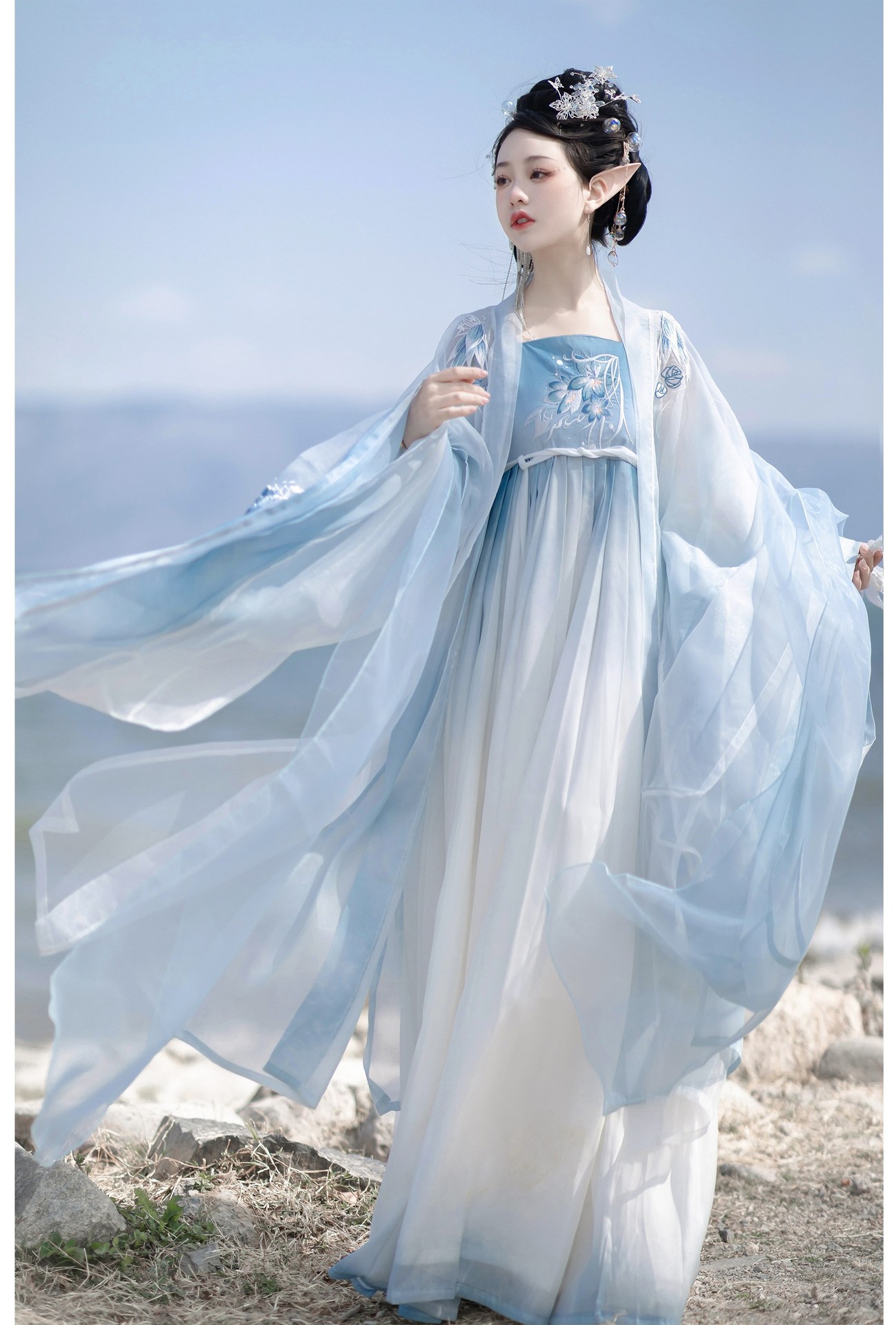 女士汉服裙重工超仙柯子裙新款绣花天青色春夏汉服女