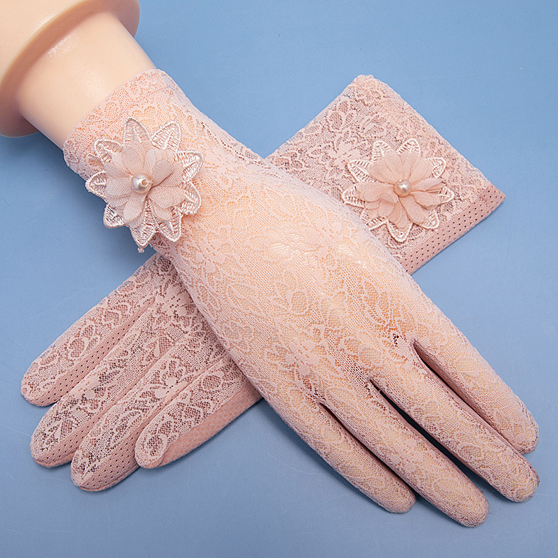 Lace Flower Sun Protection Women's Gloves Summer Breathable Non-Slip Ice Silk Quick-Drying Gloves Cycling Touch Screen Short Gloves