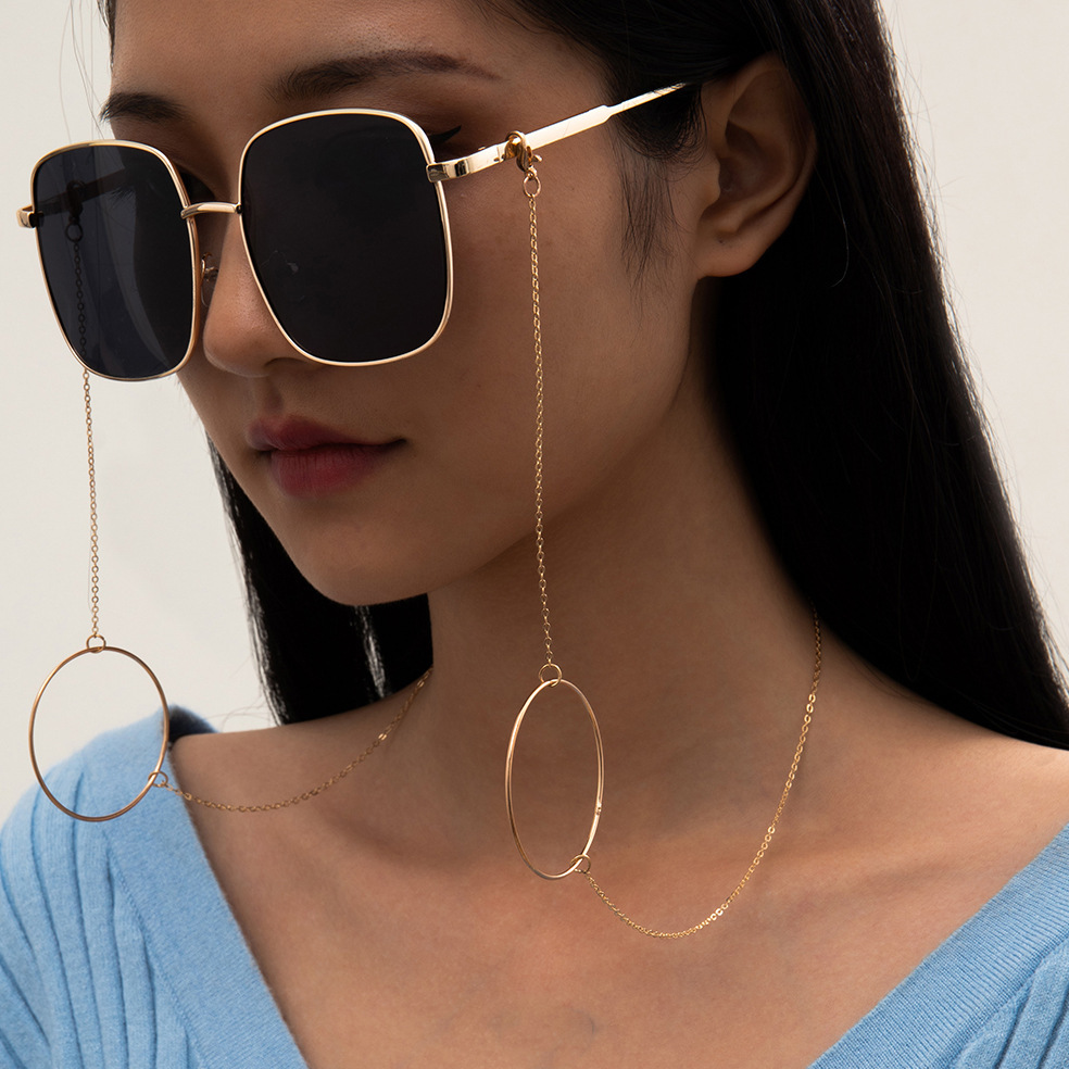 嘻哈走秀几何链条墨镜链 欧美风跨境饰品 复古创意圆环挂脖眼镜链