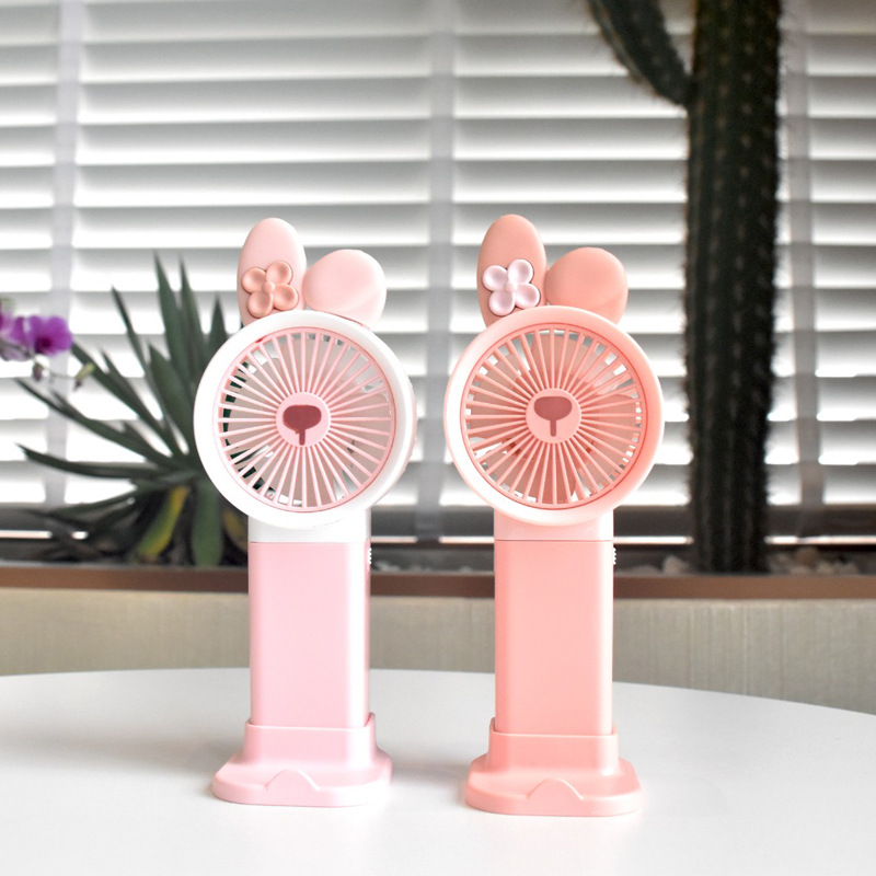 Fanqi New Cartoon Small Handheld Fan Mobile Phone Holder with Base USB Charging Outdoor Student Cooling Fan