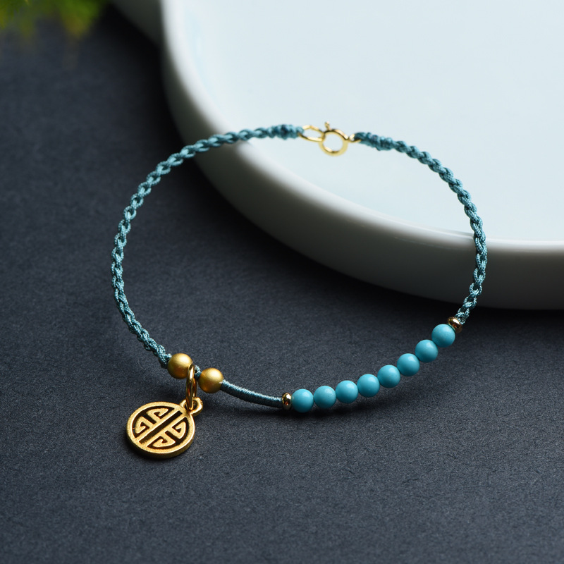 绿松石蒙松搭配精选14k包金圆形配饰手编绳 女闺蜜款手绳手链手串