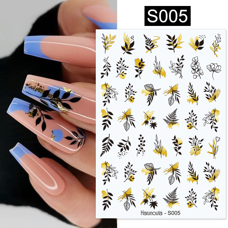 Harunouta Nail Sticker New 3D Plant Color Block Fashion Letter Avatar Cross-Border Hot Sale Nail Sticker