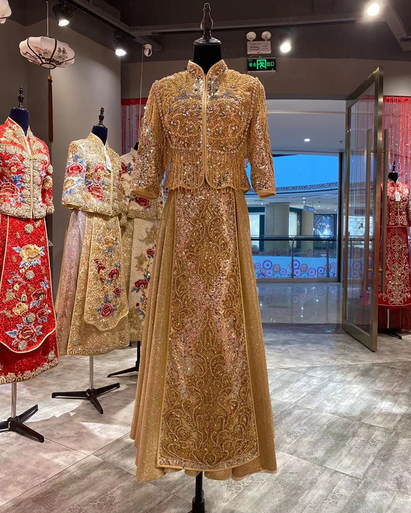 中式结婚婚纱礼服嫁衣秀禾服出阁敬酒服龙凤褂香槟金色2021新款